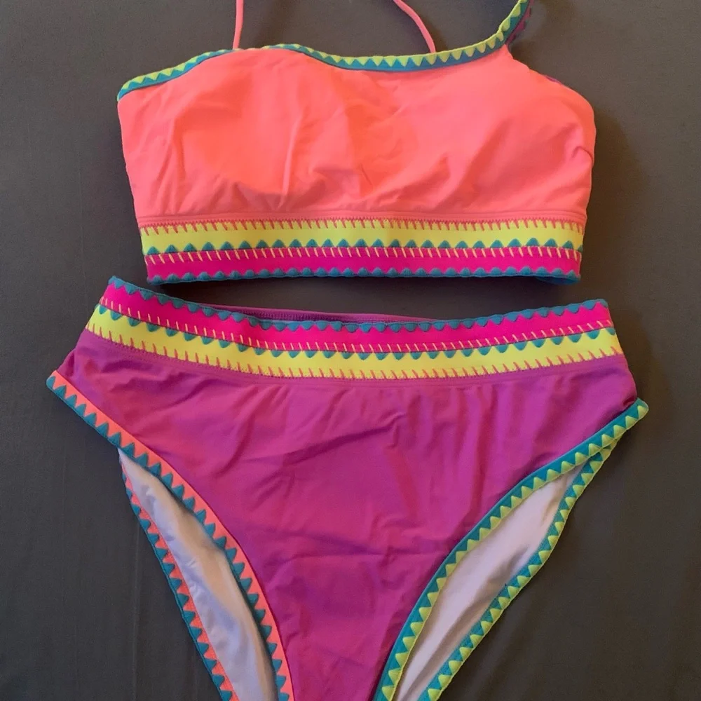 Vibrant Pink and Orange Bikini Set XL - Picture 2 of 7